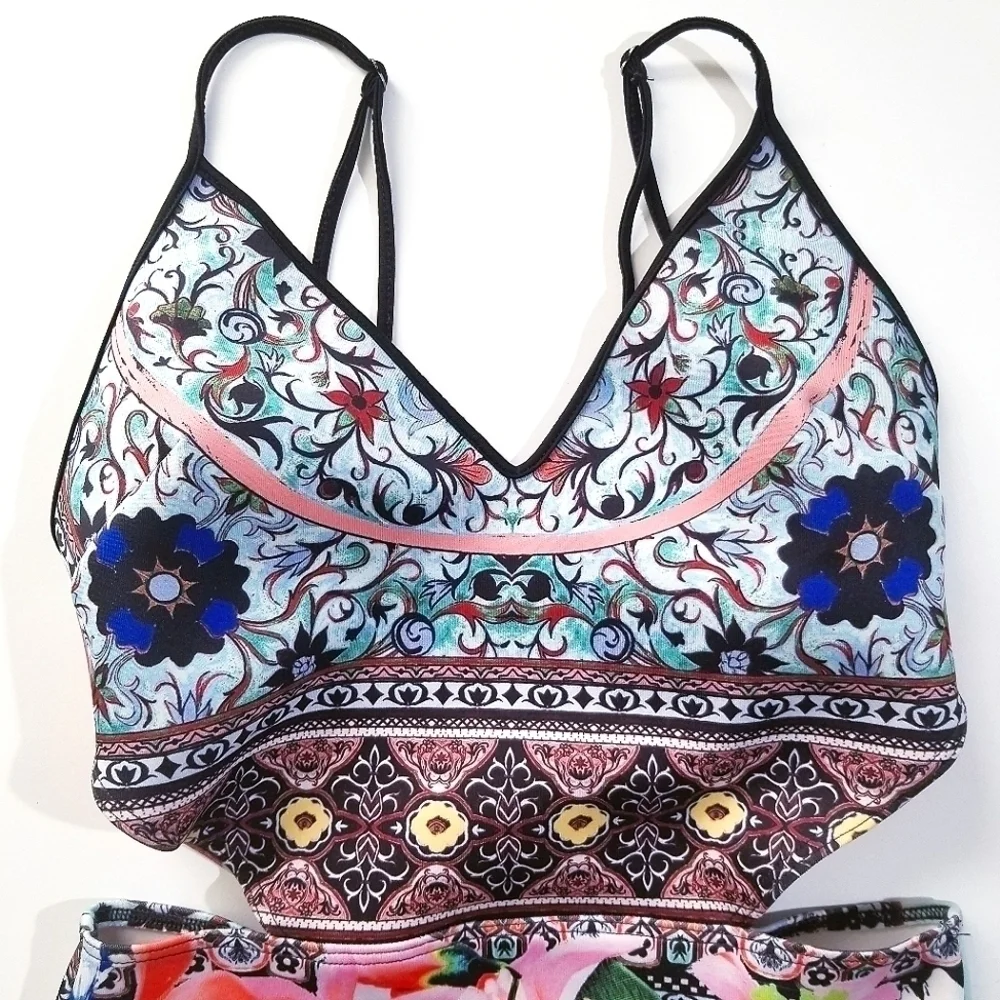 CLOVER CANYON Floral Collage Vibrant Cutout One Piece Swimsuit XS